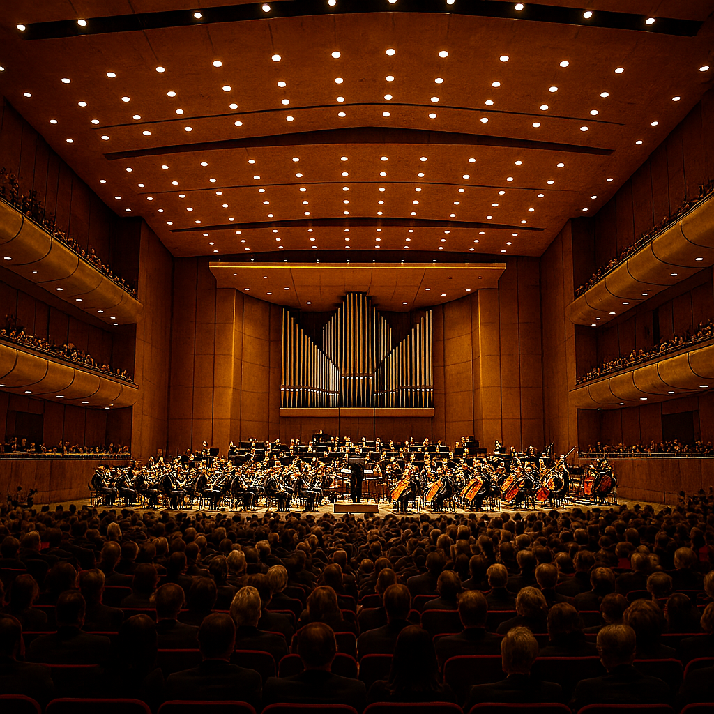 Avery Fisher Hall at Lincoln Center, late 1960s: view toward the stage from mid-orchestra