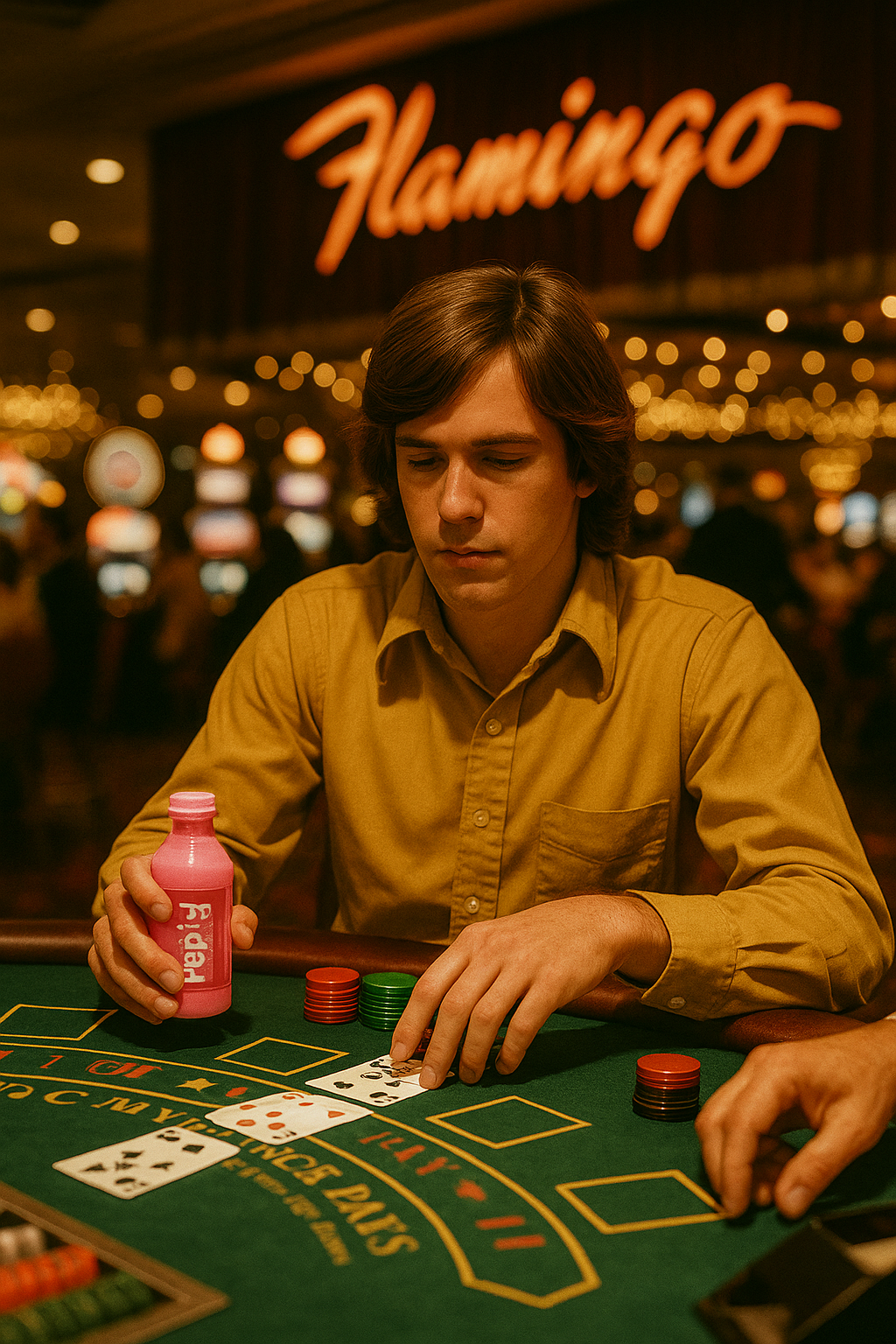 Playing blackjack at the Flamingo with a bottle of Pepto-Bismol, 1972