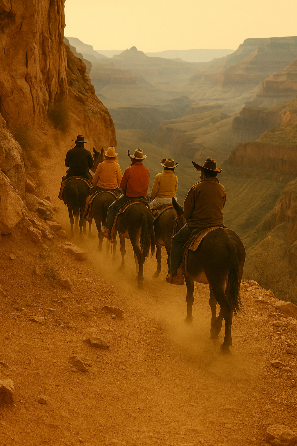 Burro riders descending a Grand Canyon trail, 1972