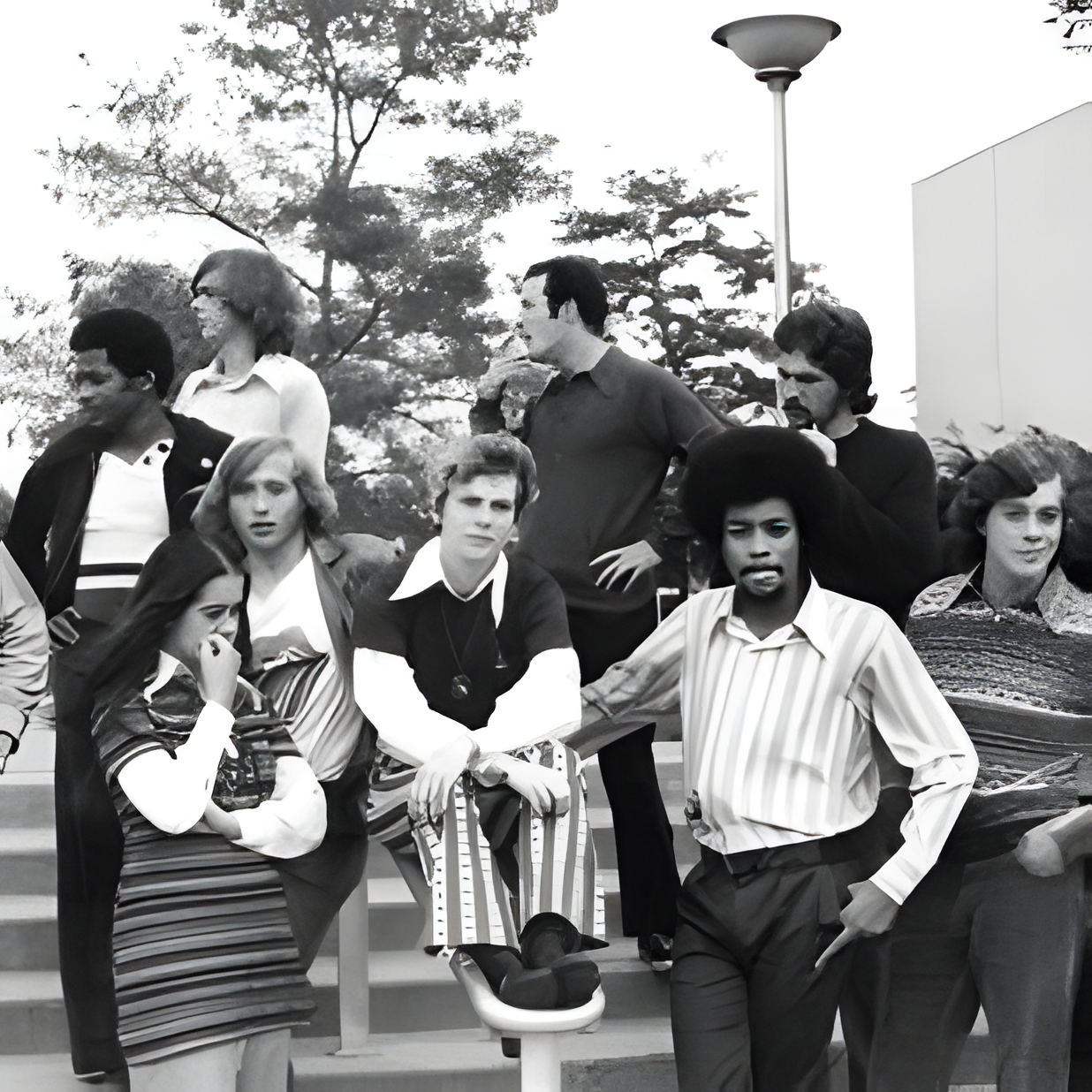 Queens College freshmen gathered during orientation activities outdoors, early 1970s