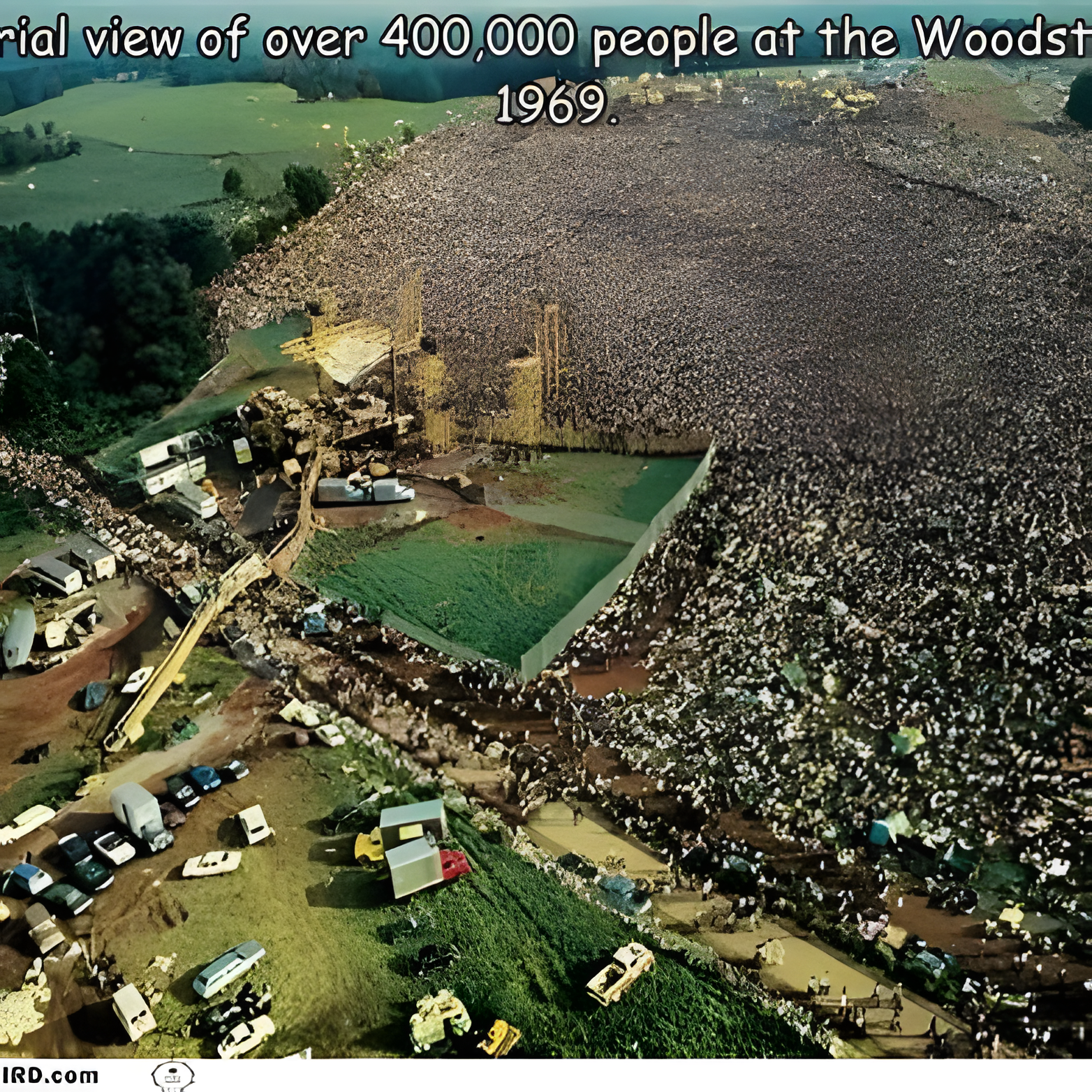 A sea of people stretching out from the Woodstock stage